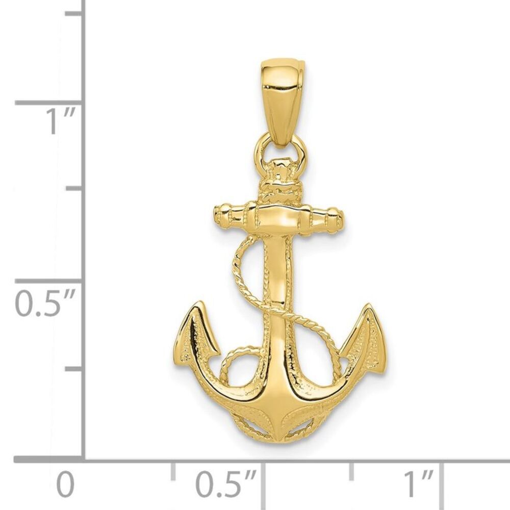 10k Yellow Gold Solid Polished Anchor Pendant - image 4
